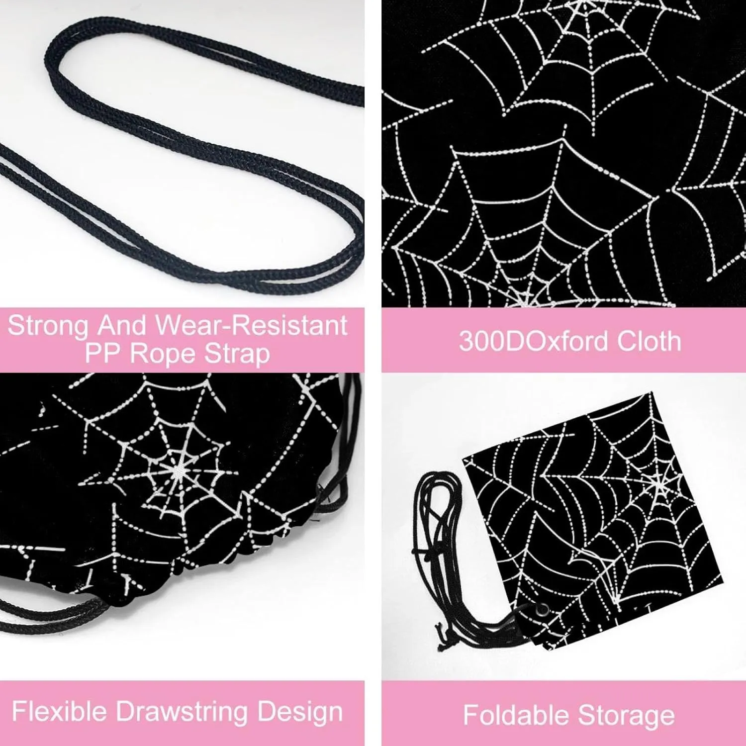 2PCS Spider Web Drawstring Bags Drawstring Gym Bag