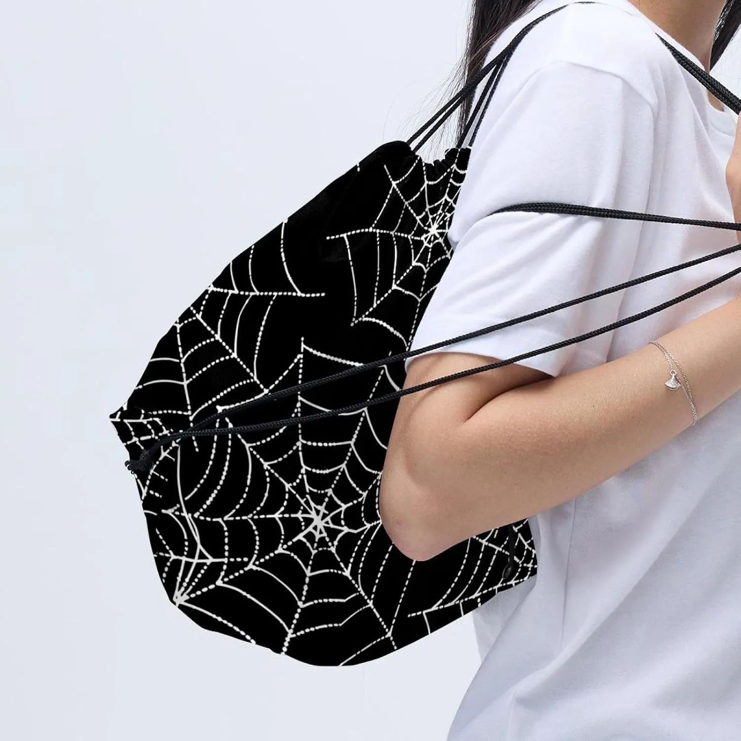 2PCS Spider Web Drawstring Bags Drawstring Gym Bag