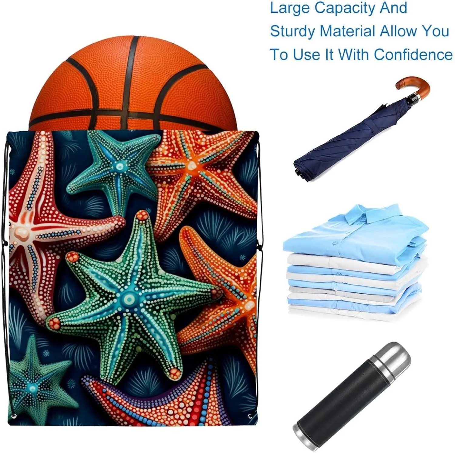 2PCS Starfish Draw String Bags Drawstring Backpack for Sports, Gym, Travel, Swimming, Beach