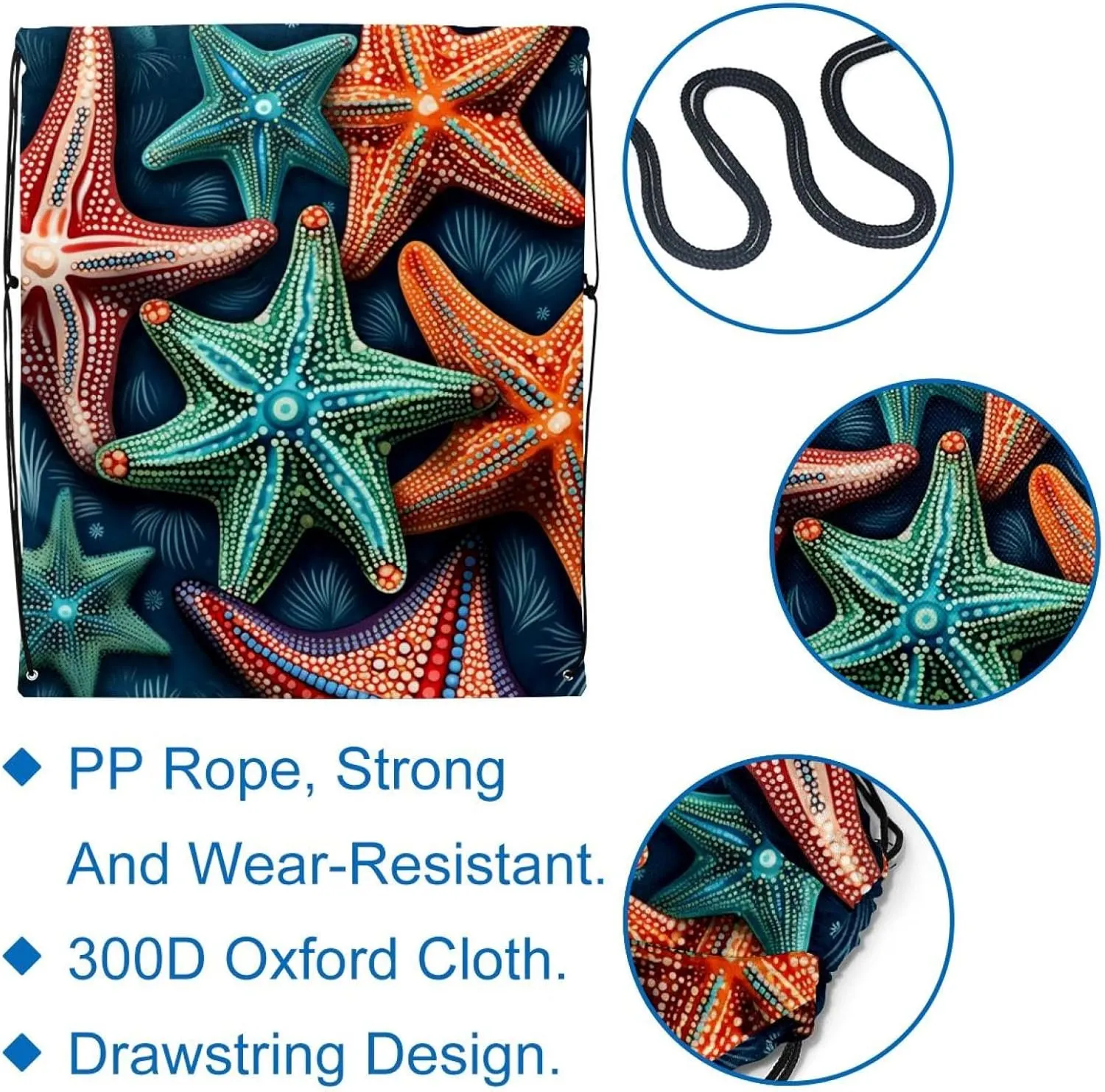 2PCS Starfish Draw String Bags Drawstring Backpack for Sports, Gym, Travel, Swimming, Beach