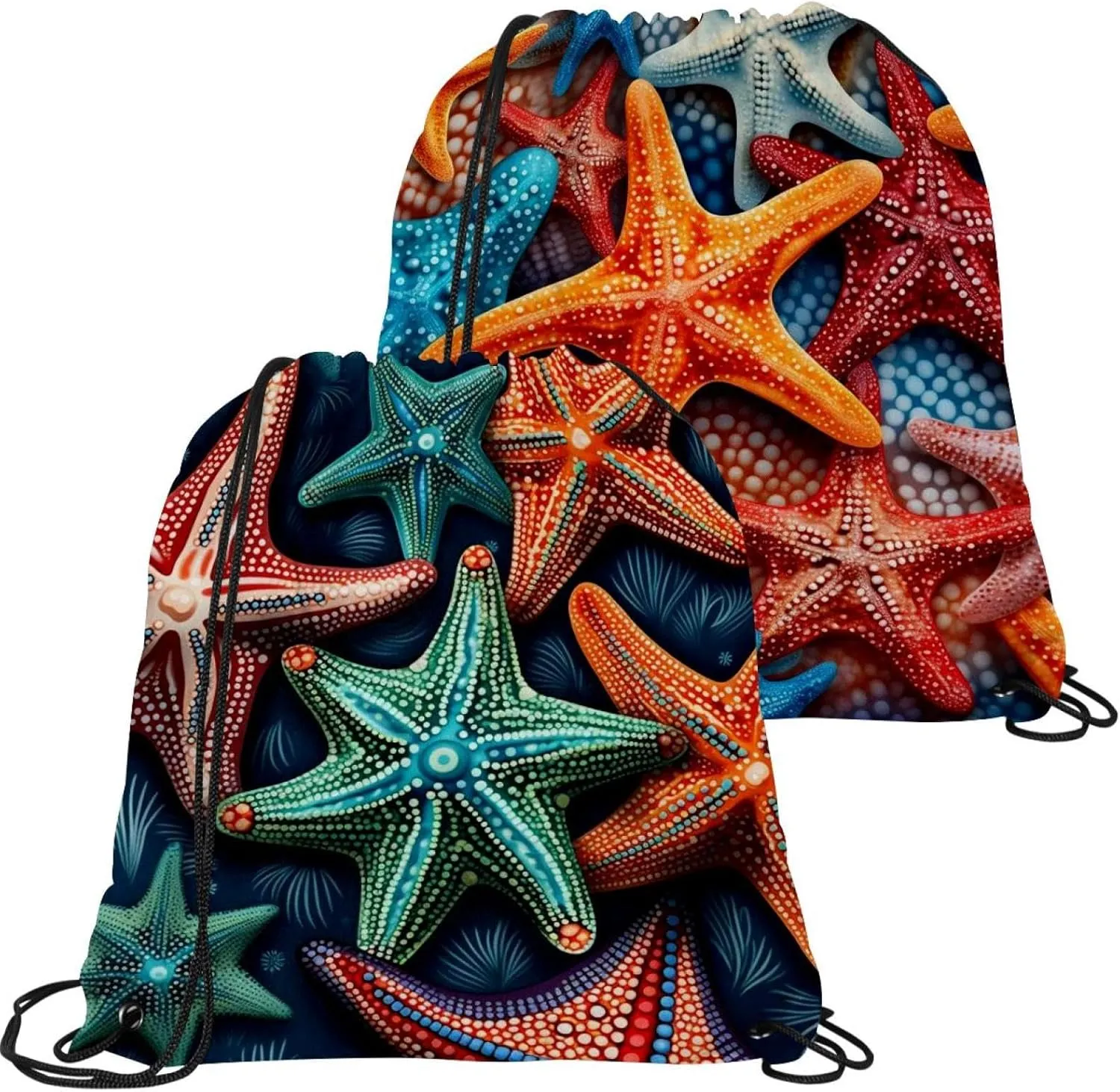 2PCS Starfish Draw String Bags Drawstring Backpack for Sports, Gym, Travel, Swimming, Beach