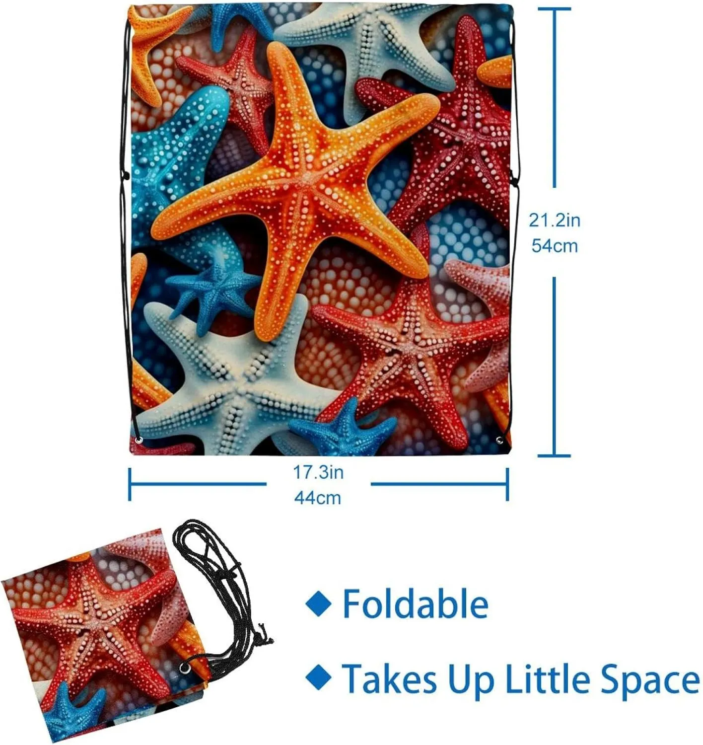 2PCS Starfish Draw String Bags Drawstring Backpack for Sports, Gym, Travel, Swimming, Beach