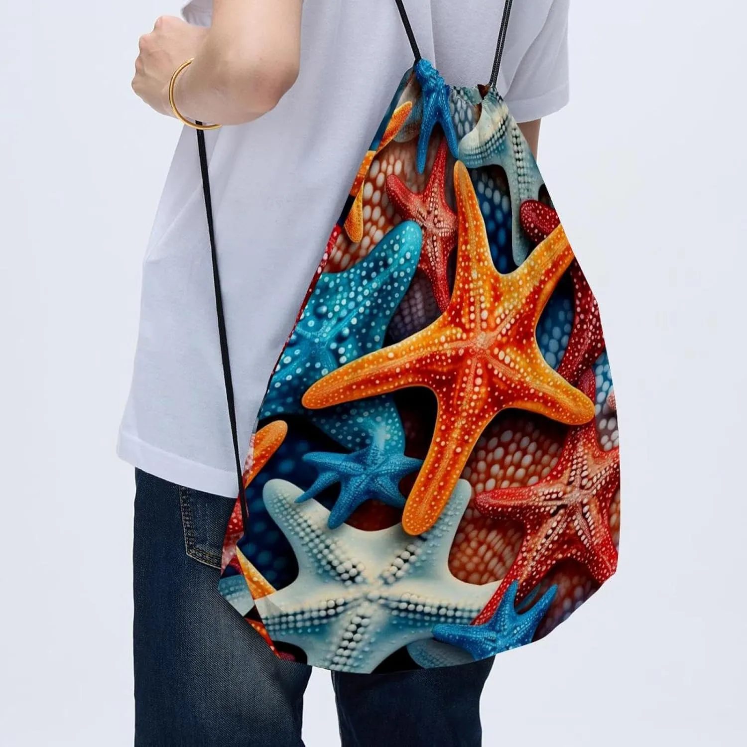 2PCS Starfish Draw String Bags Drawstring Backpack for Sports, Gym, Travel, Swimming, Beach