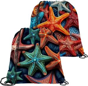 2PCS Starfish Draw String Bags Drawstring Backpack for Sports, Gym, Travel, Swimming, Beach