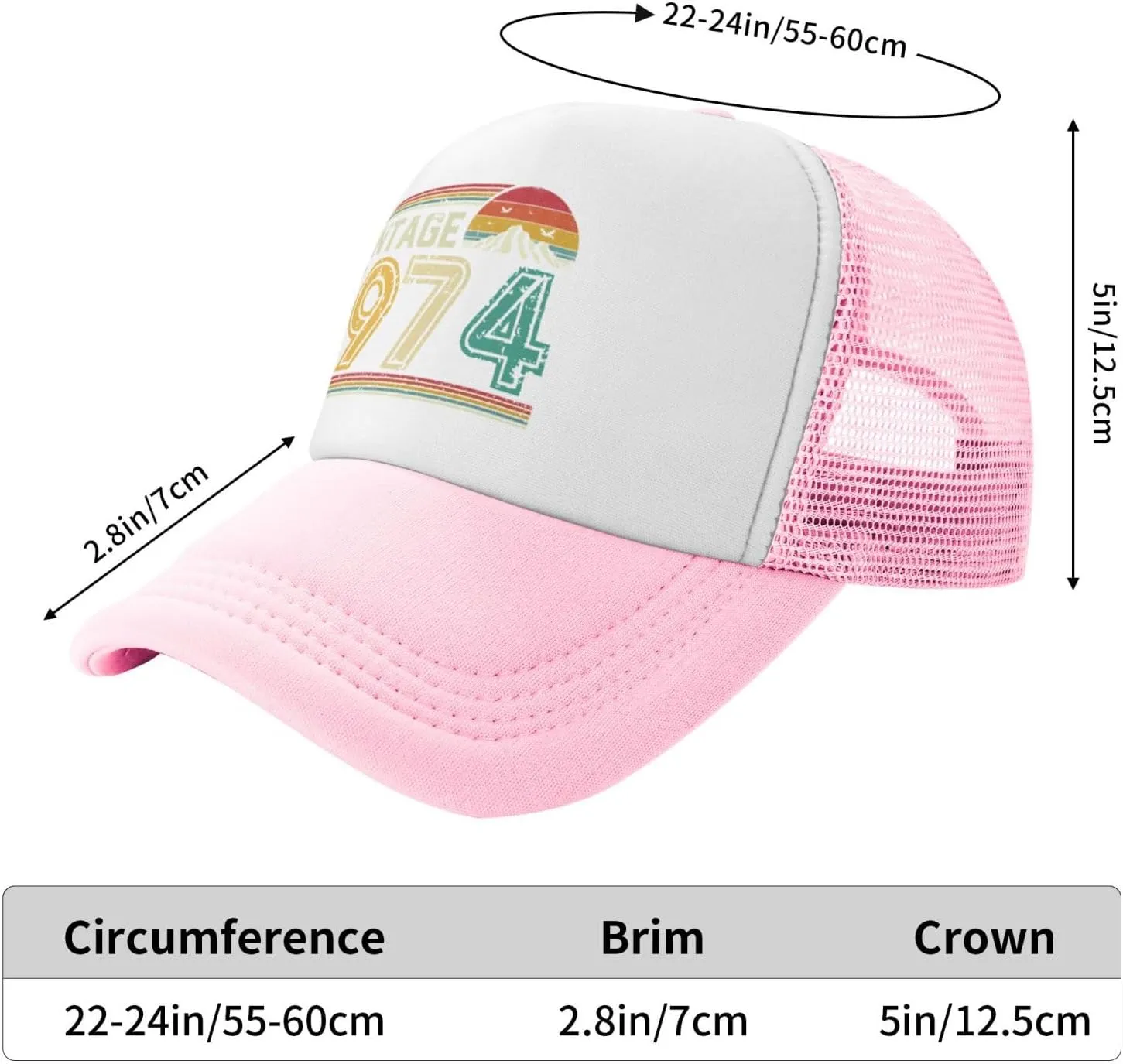 50 Years Old Vintage 1974 50th Birthday Funny Gift Trucker Hat Women Mesh Baseball Cap Cowboy Hat Men Dad Hat Black