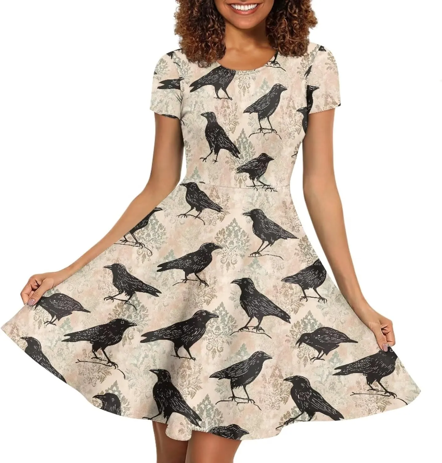 AFPANQZ Womens Casual Summer Lightweight Vintage Dress Short Sleeve Midi Dress Knee-Long Luxury Formal Dress