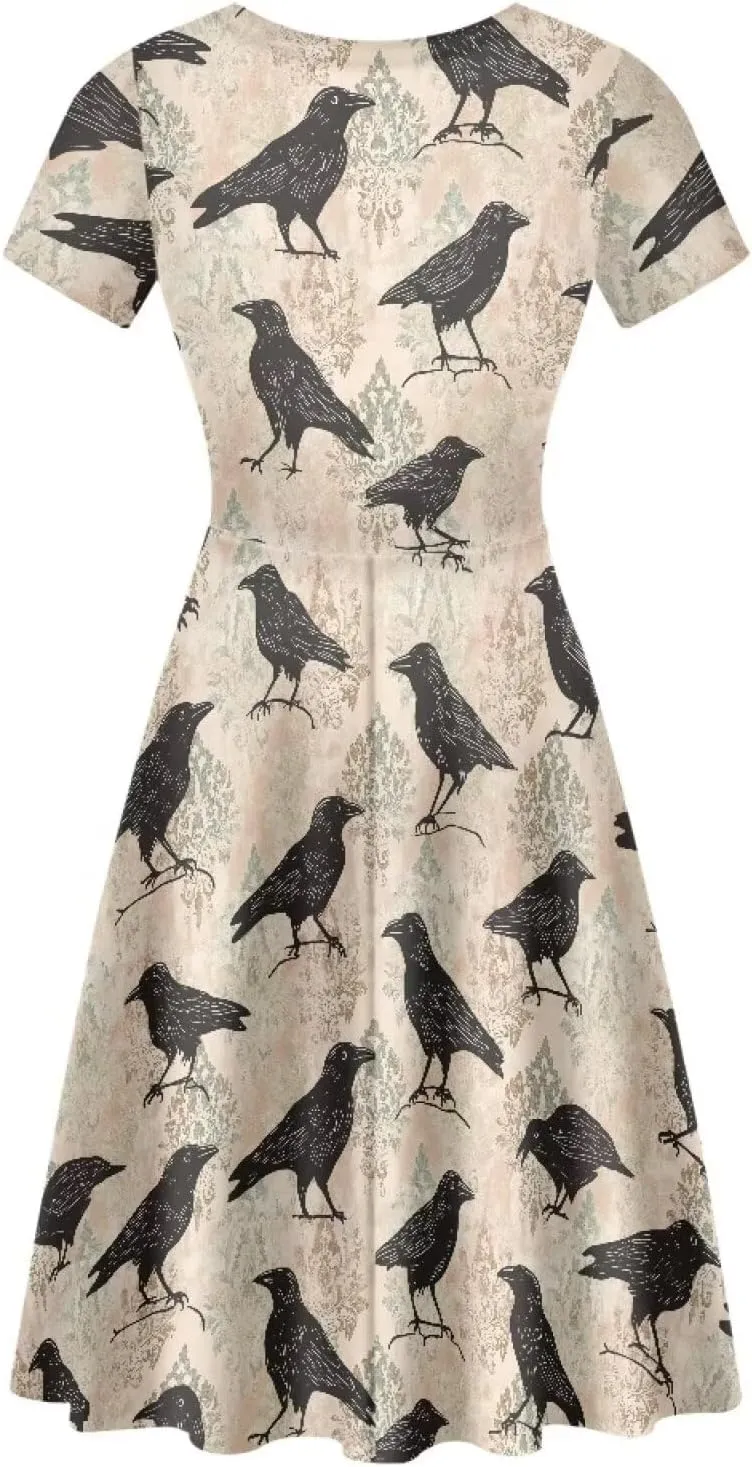 AFPANQZ Womens Casual Summer Lightweight Vintage Dress Short Sleeve Midi Dress Knee-Long Luxury Formal Dress