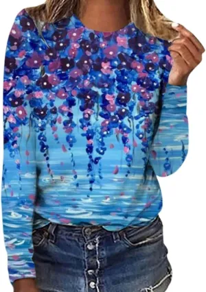 Akivide Women's Oversized Flower Graphic Crewneck Sweatshirt Fall Winter Casual Loose Floral Printed Long Sleeve Sweatshirts