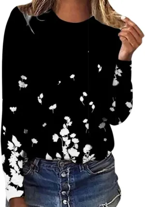 Akivide Women's Oversized Flower Graphic Crewneck Sweatshirt Fall Winter Casual Loose Floral Printed Long Sleeve Sweatshirts
