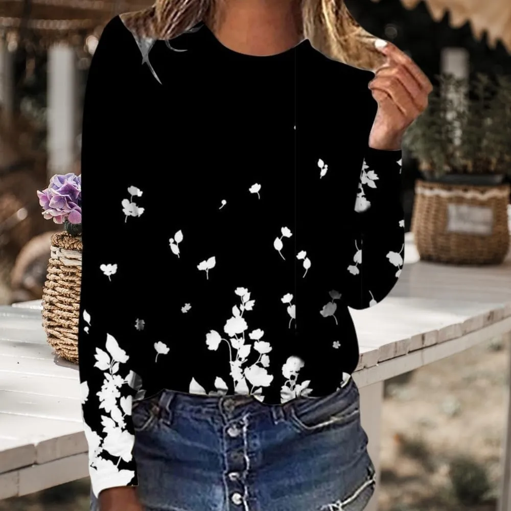 Akivide Women's Oversized Flower Graphic Crewneck Sweatshirt Fall Winter Casual Loose Floral Printed Long Sleeve Sweatshirts