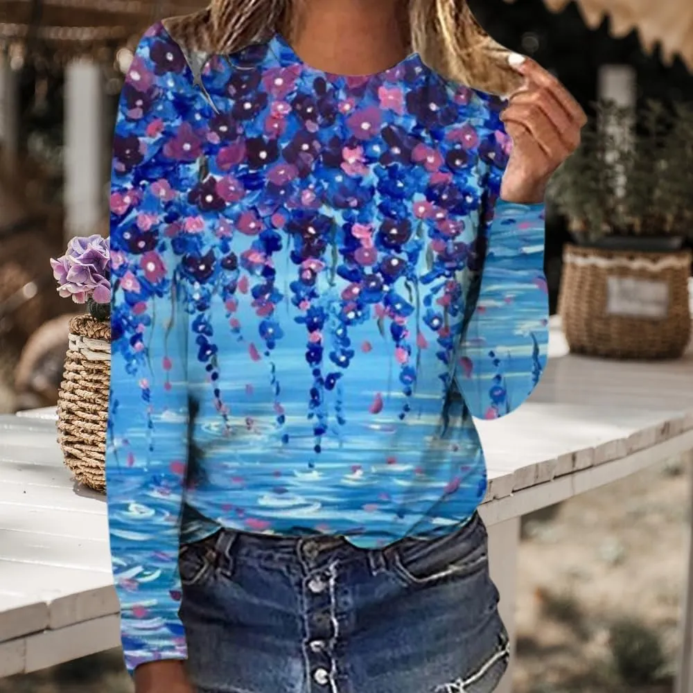 Akivide Women's Oversized Flower Graphic Crewneck Sweatshirt Fall Winter Casual Loose Floral Printed Long Sleeve Sweatshirts