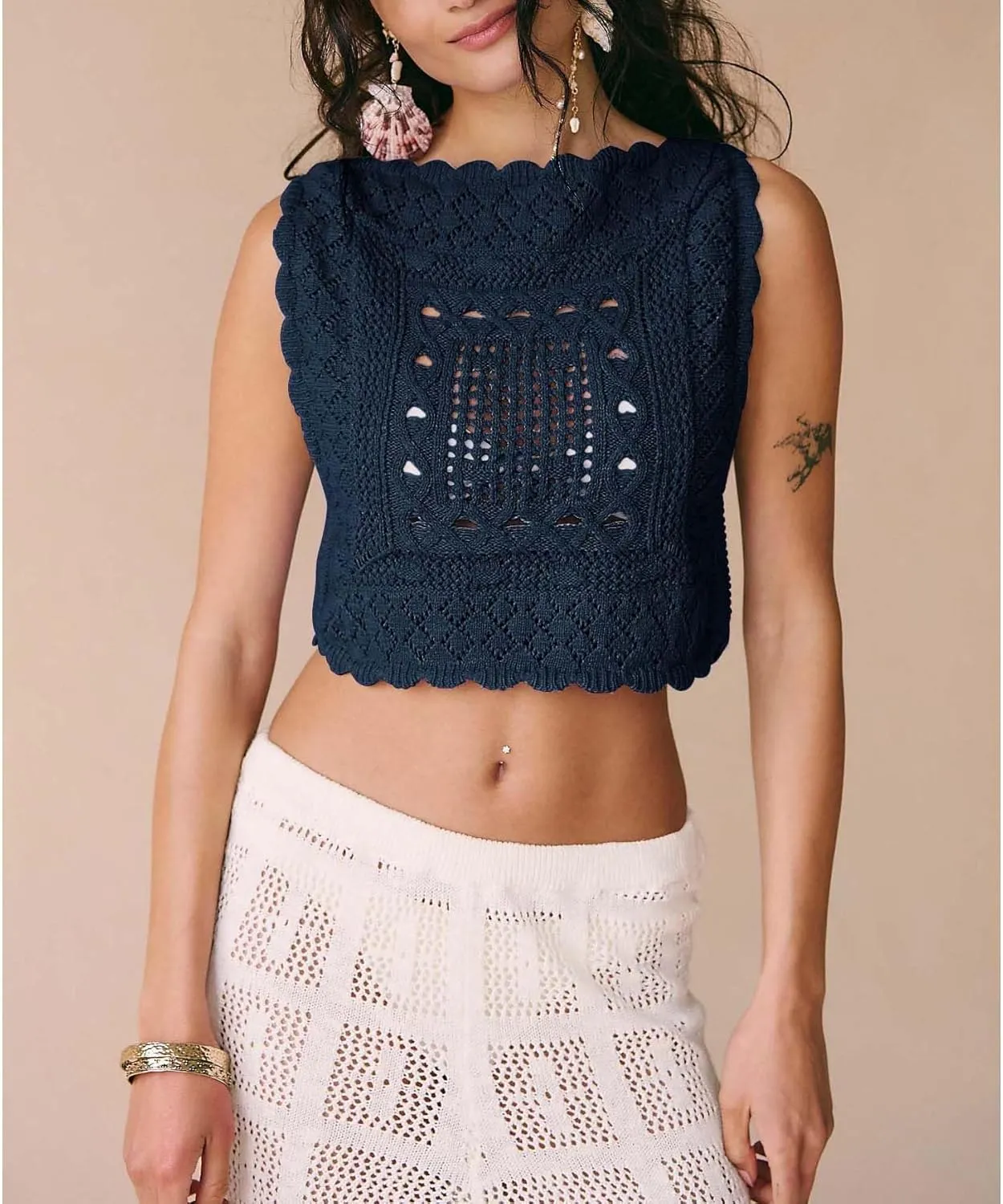 Amiblvowa Knit Vest Top Women Y2k Sexy Summer Slim Fit Crewneck Tank Sleeveless Going Out Knitted Cropped Crochet Sweater