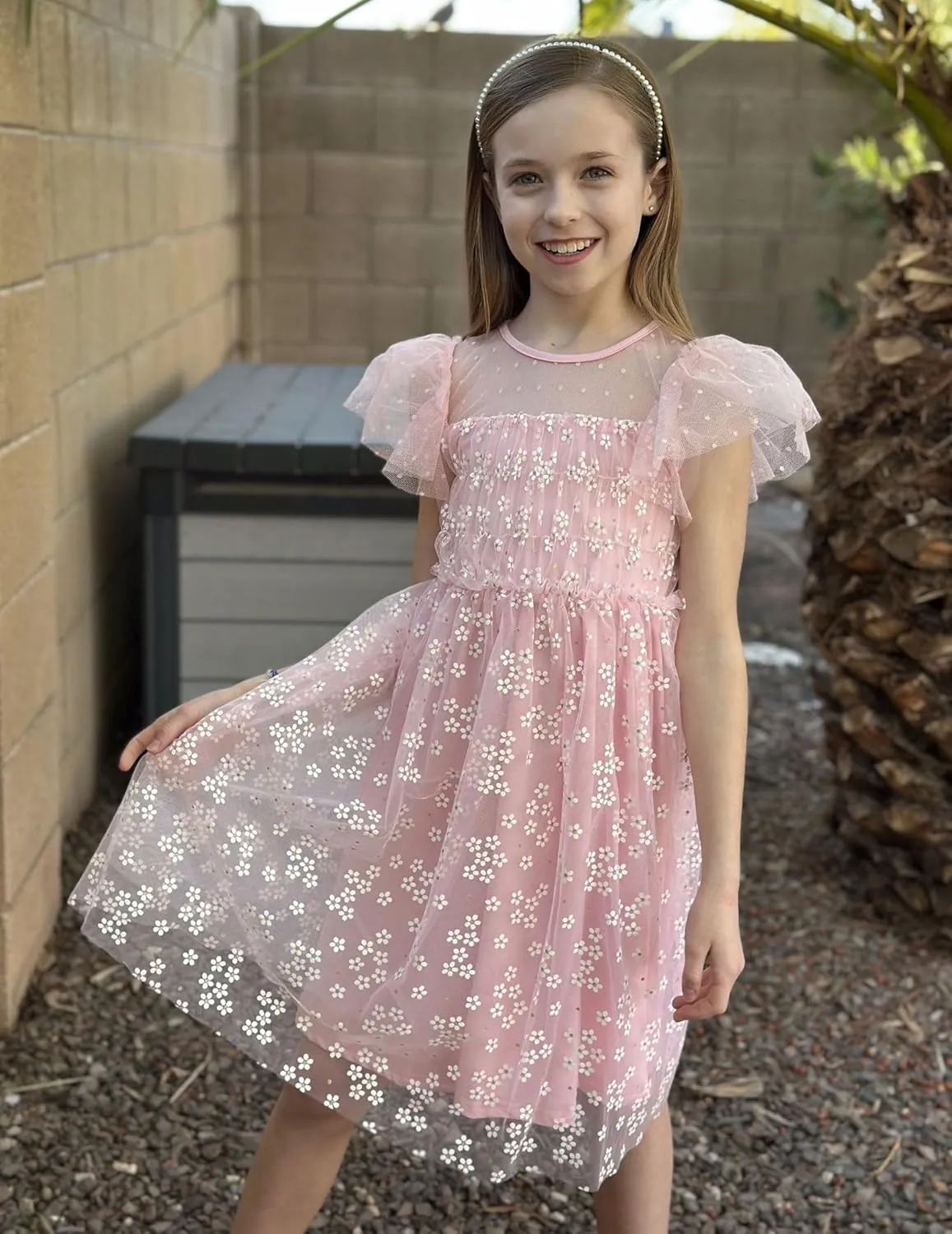Arshiner Little Girl Dresses Contrast Mesh Ruffle Sleeve Birthday Holiday Princess Toddler Tulle Dress for 2-7 Years Old