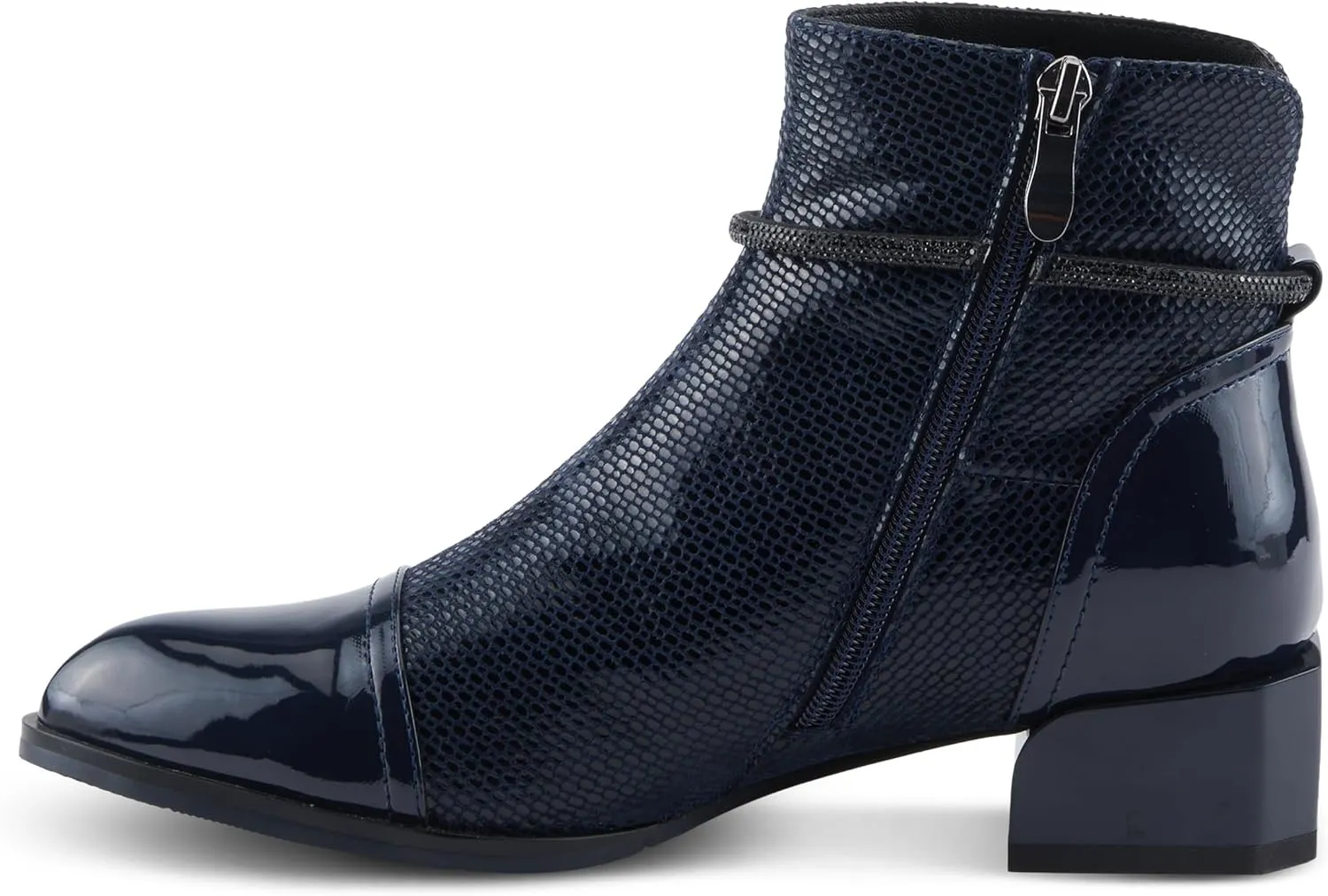 Azura Women's SHELBI Fashionable Leather Booties with Buckle Detail, Side Zipper, and Low Heel