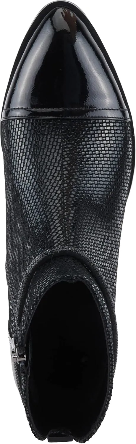 Azura Women's SHELBI Fashionable Leather Booties with Buckle Detail, Side Zipper, and Low Heel