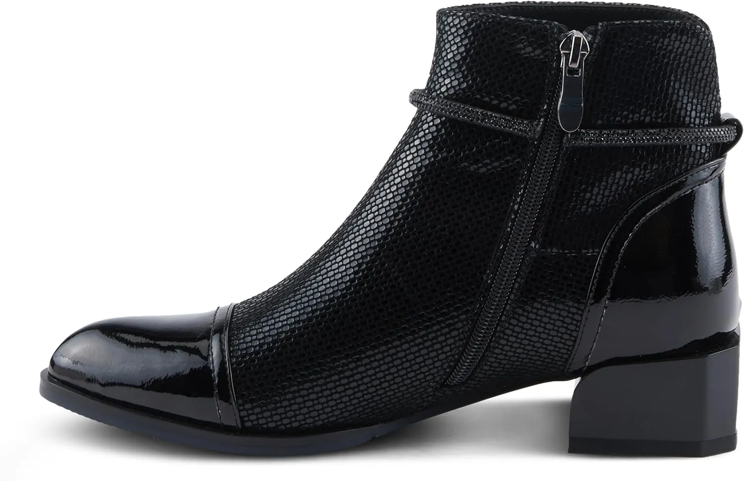 Azura Women's SHELBI Fashionable Leather Booties with Buckle Detail, Side Zipper, and Low Heel