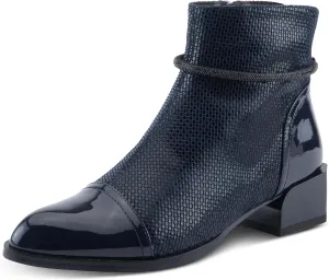 Azura Women's SHELBI Fashionable Leather Booties with Buckle Detail, Side Zipper, and Low Heel