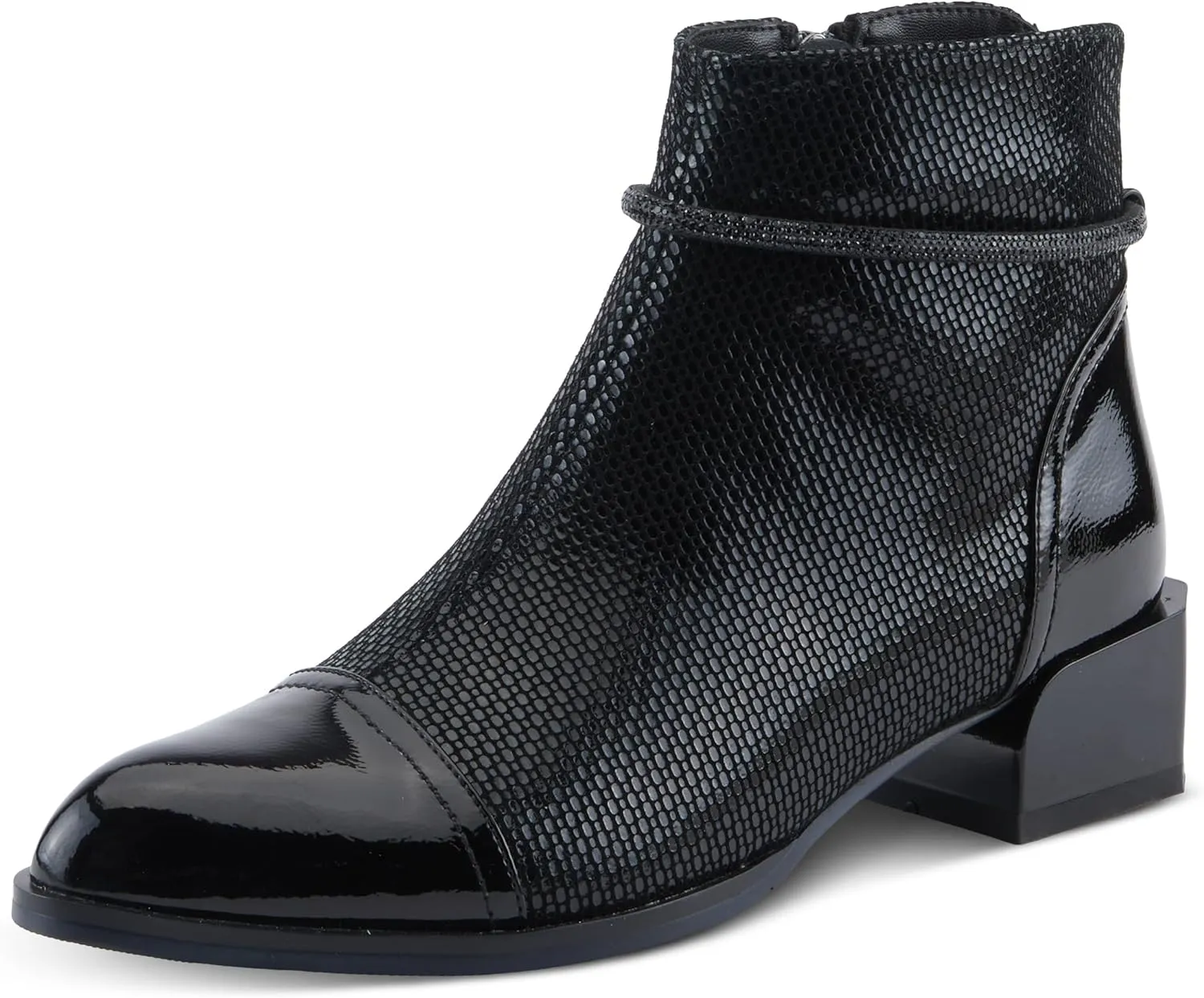 Azura Women's SHELBI Fashionable Leather Booties with Buckle Detail, Side Zipper, and Low Heel