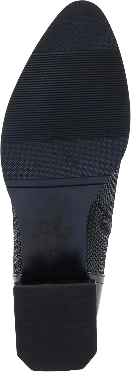 Azura Women's SHELBI Fashionable Leather Booties with Buckle Detail, Side Zipper, and Low Heel