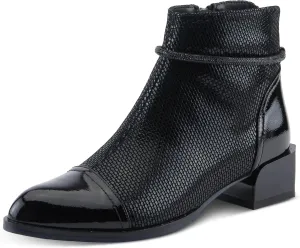 Azura Women's SHELBI Fashionable Leather Booties with Buckle Detail, Side Zipper, and Low Heel