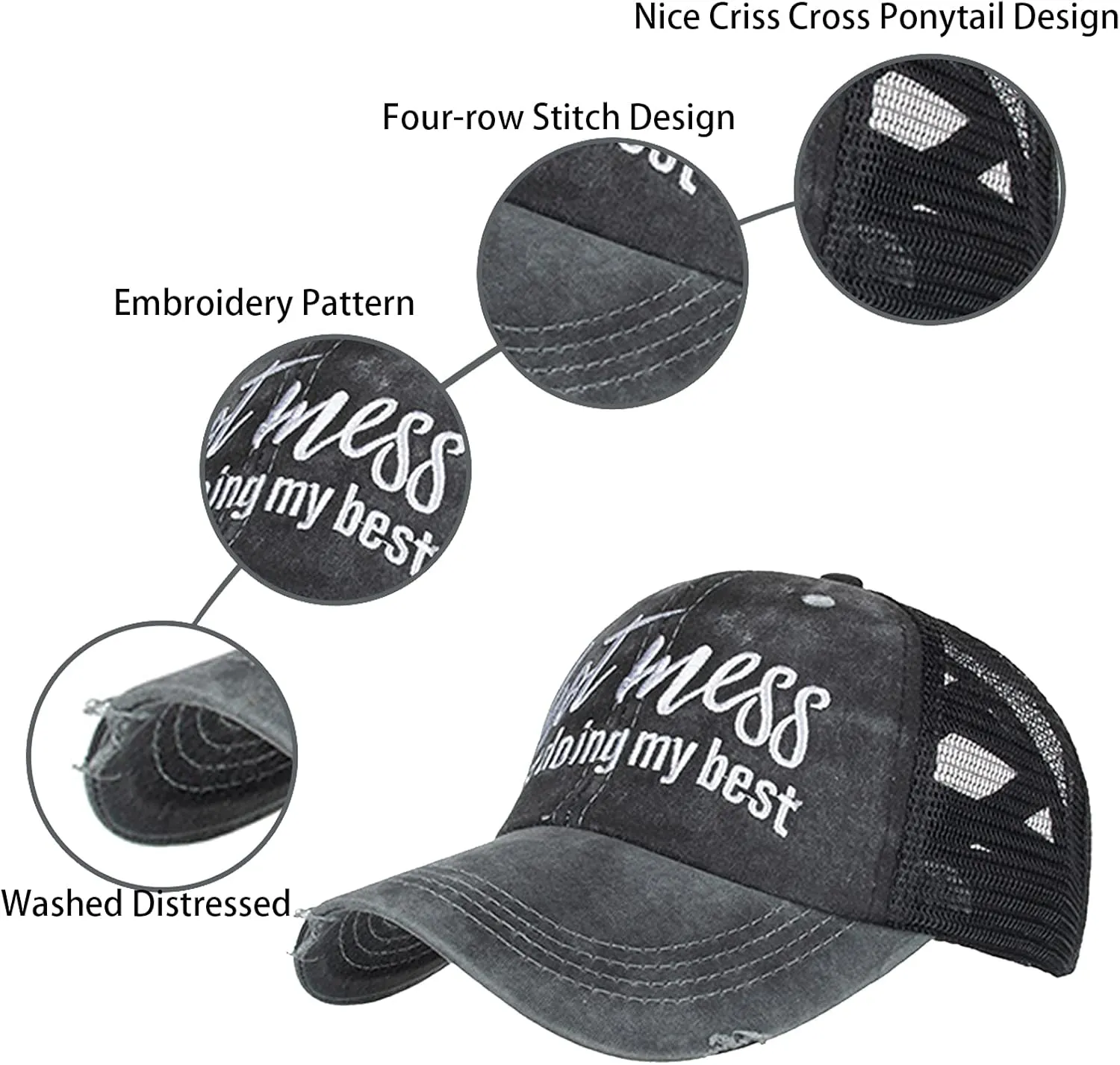 Baseball Cap Hot Criss Cross Ponytail Hat for Women Distressed Messy Bun Trucker Hat Pony Cap Hot Mess hat