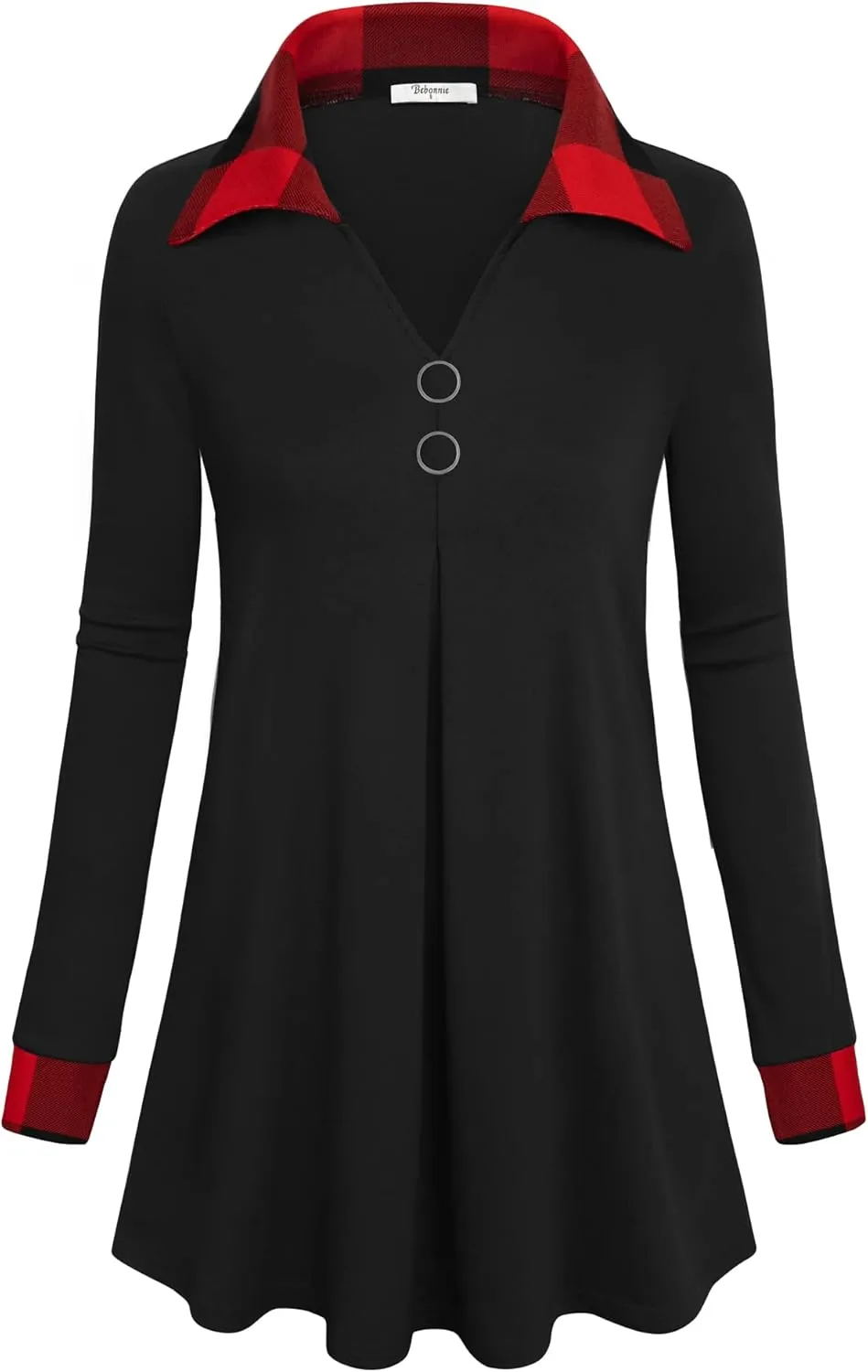 Bebonnie Womens Long Sleeve Casual Lapel V Neck Pullover Tunic Blouse Tops with Buttons