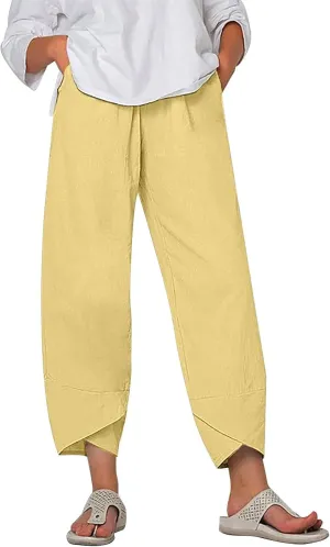 Bengbobar Linen Pants Women Wide Leg Sweatpants Straight Casual Summer Capri Pants Comfy Baggy Trousers Palazzo Lounge