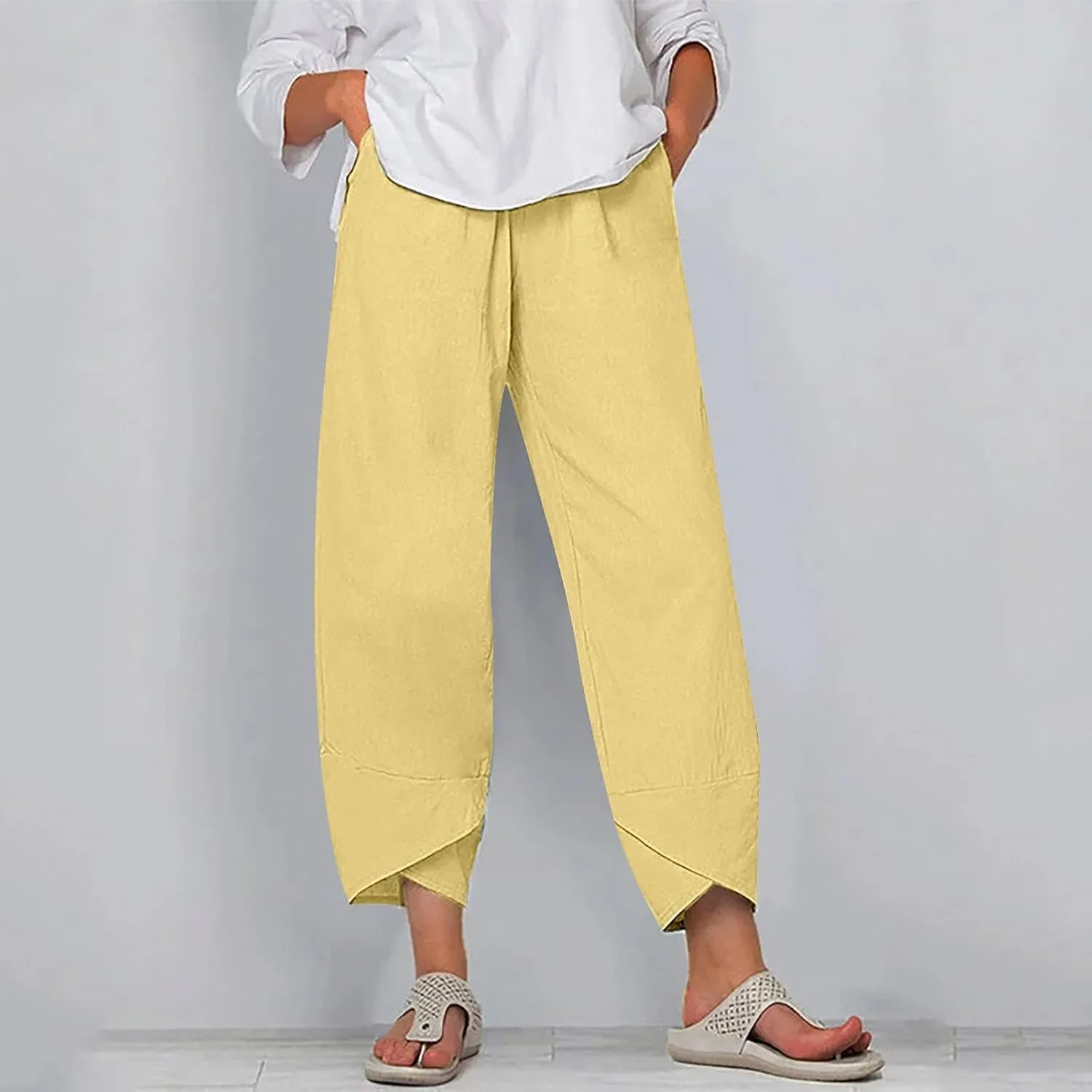 Bengbobar Linen Pants Women Wide Leg Sweatpants Straight Casual Summer Capri Pants Comfy Baggy Trousers Palazzo Lounge