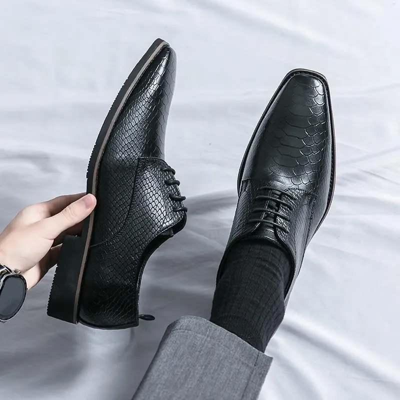 Black Leather Dress Shoes Formal Shoes for Men Lace Up Solid Color Pointed Toe Cap Toe New Shoes Rubber Sole Anti-Slip Non Slip Block Heel Low Top Prom