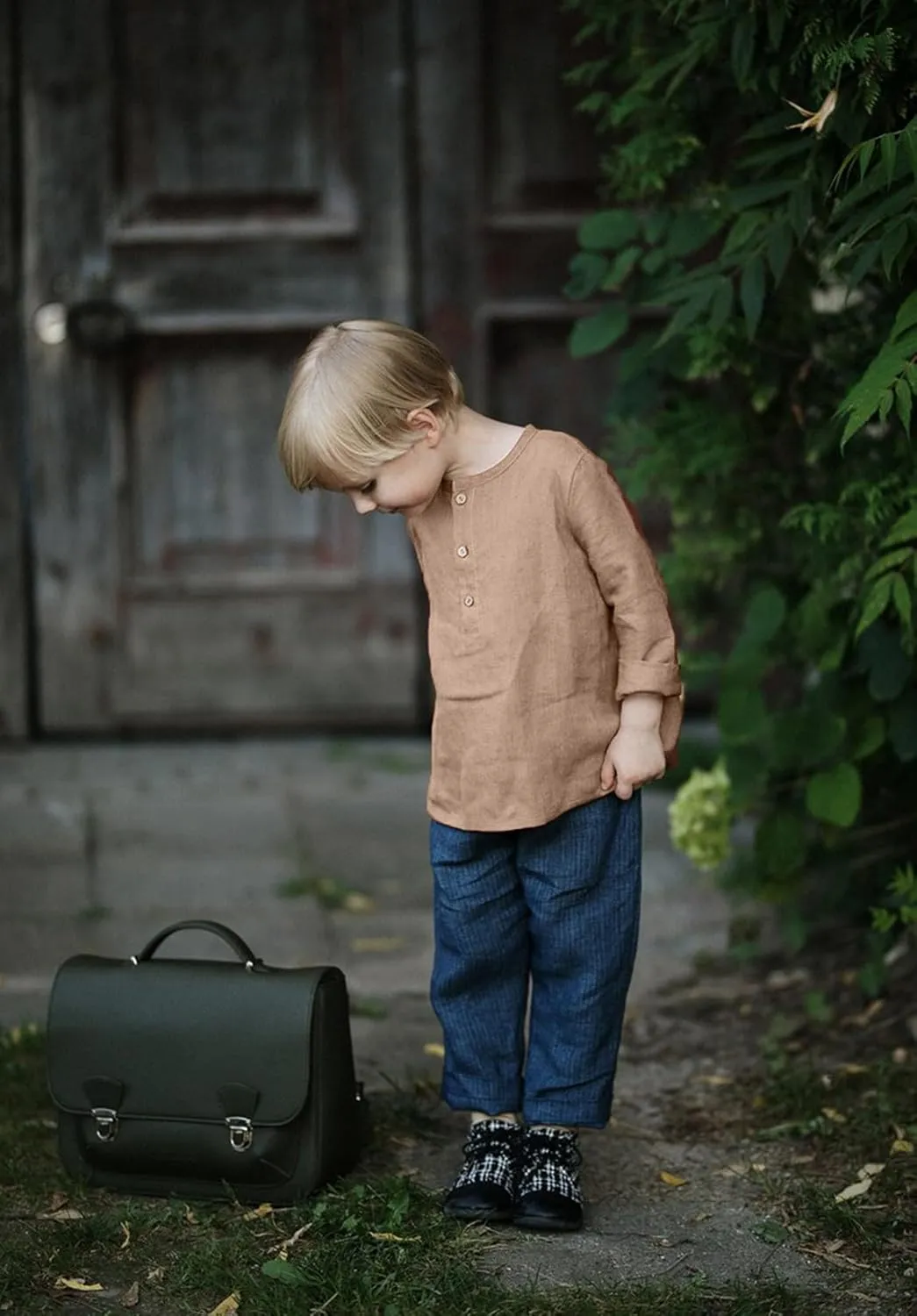 Boys Linen Henley Shirt for Kids Button Down Long Sleeve Dress Shirts Summer Beach Casual T Shirt
