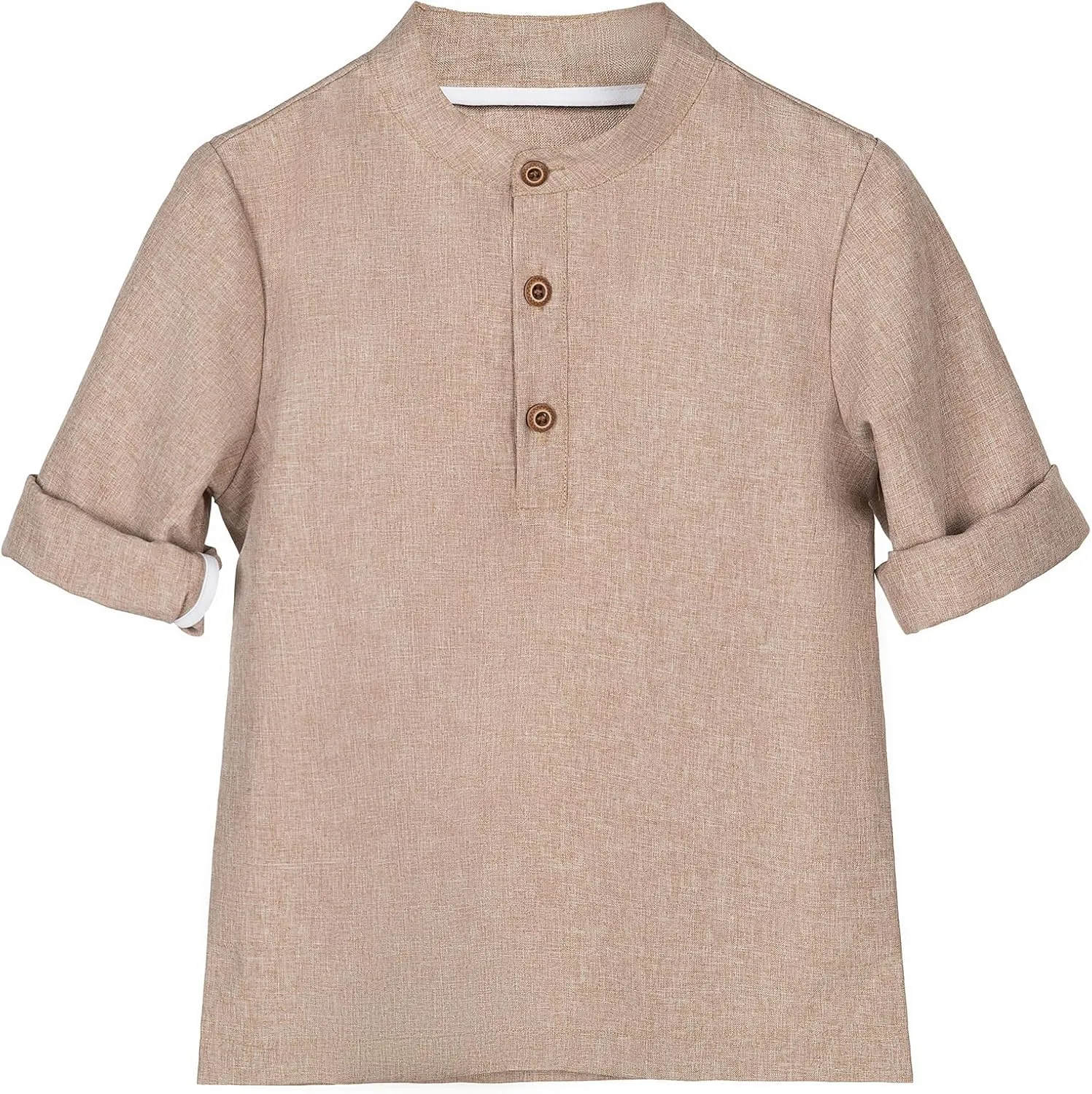 Boys Linen Henley Shirt for Kids Button Down Long Sleeve Dress Shirts Summer Beach Casual T Shirt