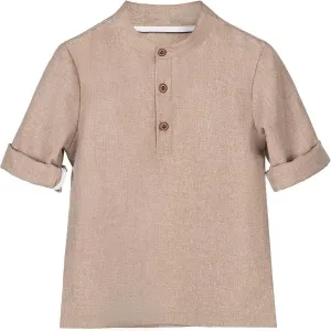 Boys Linen Henley Shirt for Kids Button Down Long Sleeve Dress Shirts Summer Beach Casual T Shirt
