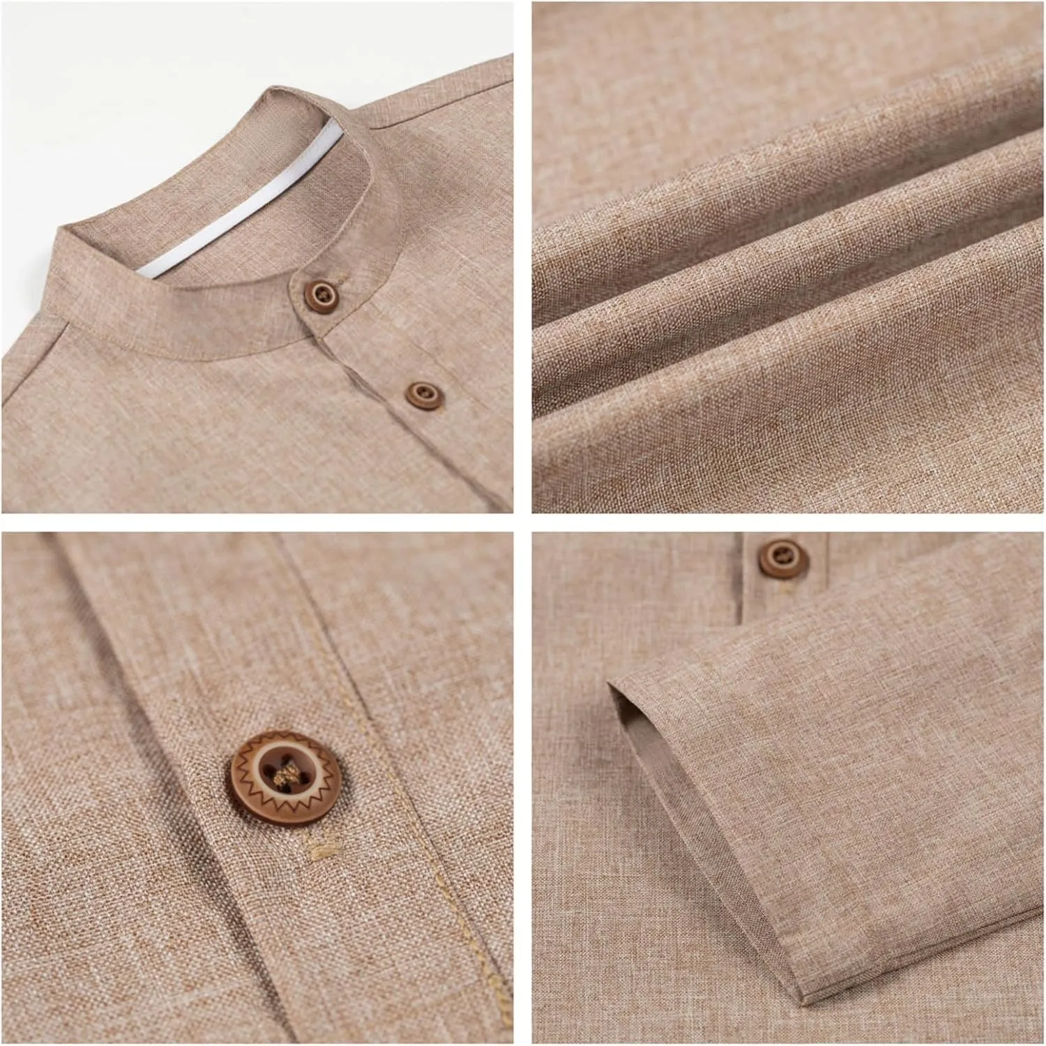 Boys Linen Henley Shirt for Kids Button Down Long Sleeve Dress Shirts Summer Beach Casual T Shirt