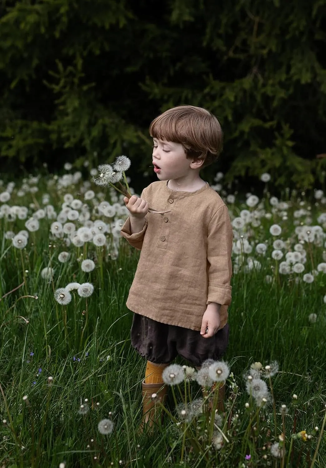 Boys Linen Henley Shirt for Kids Button Down Long Sleeve Dress Shirts Summer Beach Casual T Shirt