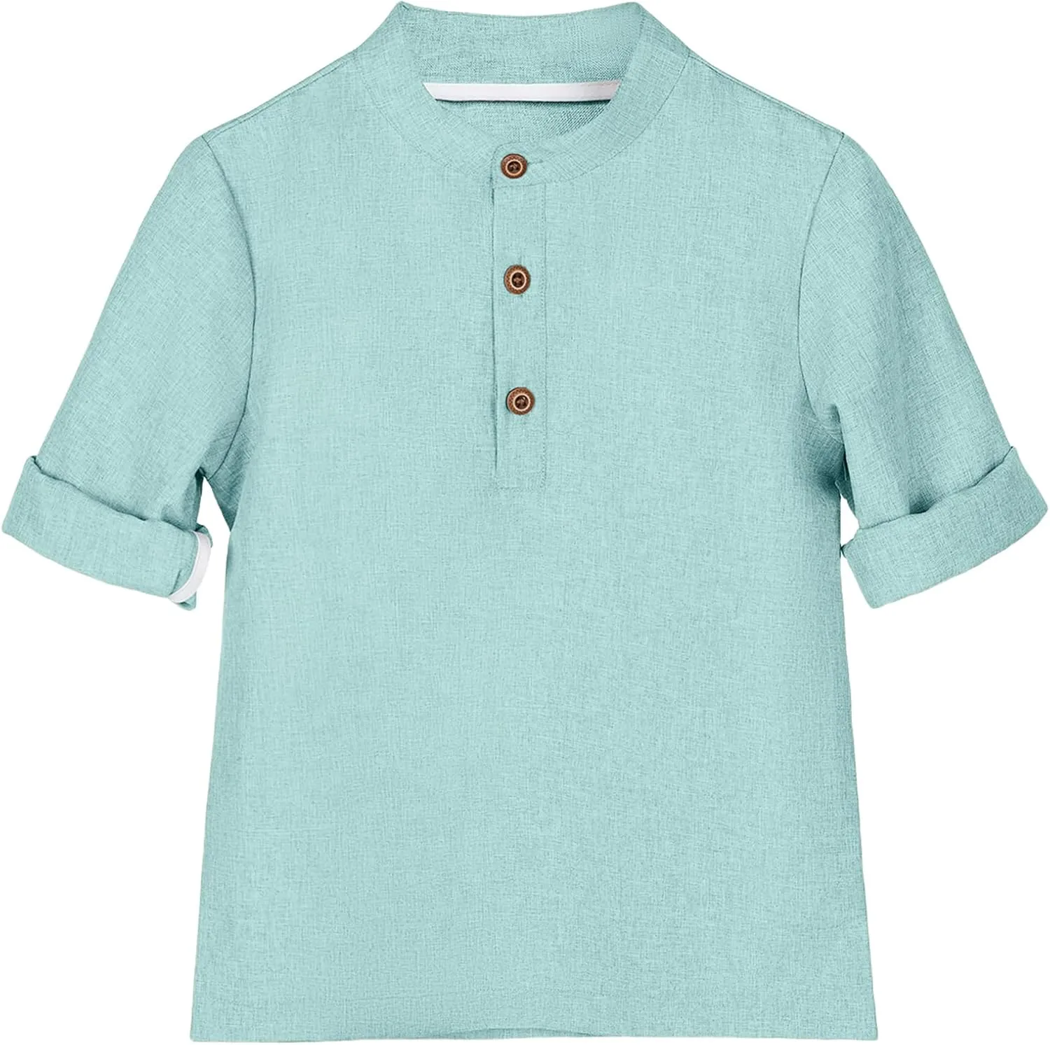 Boys Linen Henley Shirt for Kids Button Down Long Sleeve Dress Shirts Summer Beach Casual T Shirt