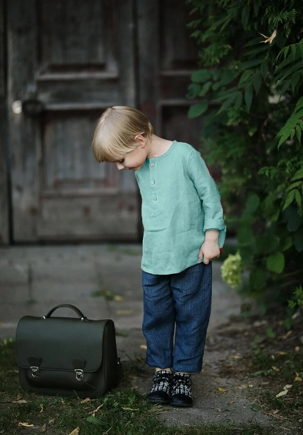 Boys Linen Henley Shirt for Kids Button Down Long Sleeve Dress Shirts Summer Beach Casual T Shirt