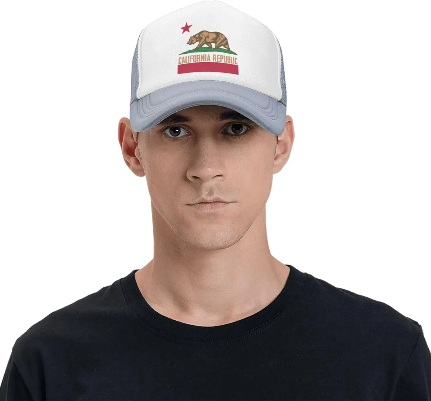 California Republic Mesh Trucker Hat Men Baseball Cap Men Ponytail Hat Women Dad Hat Adjustable Sun Hat Black
