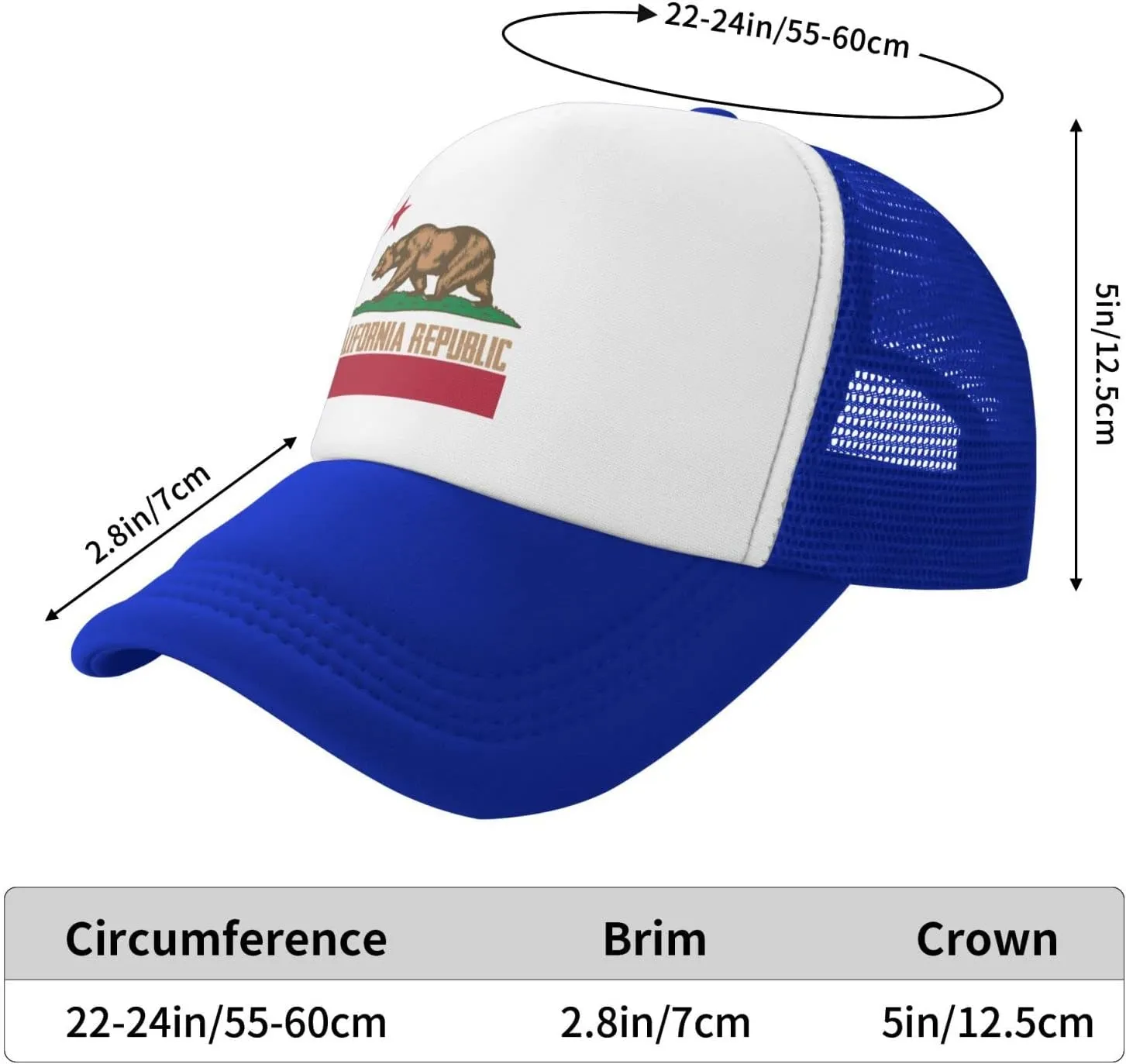 California Republic Mesh Trucker Hat Men Baseball Cap Men Ponytail Hat Women Dad Hat Adjustable Sun Hat Black