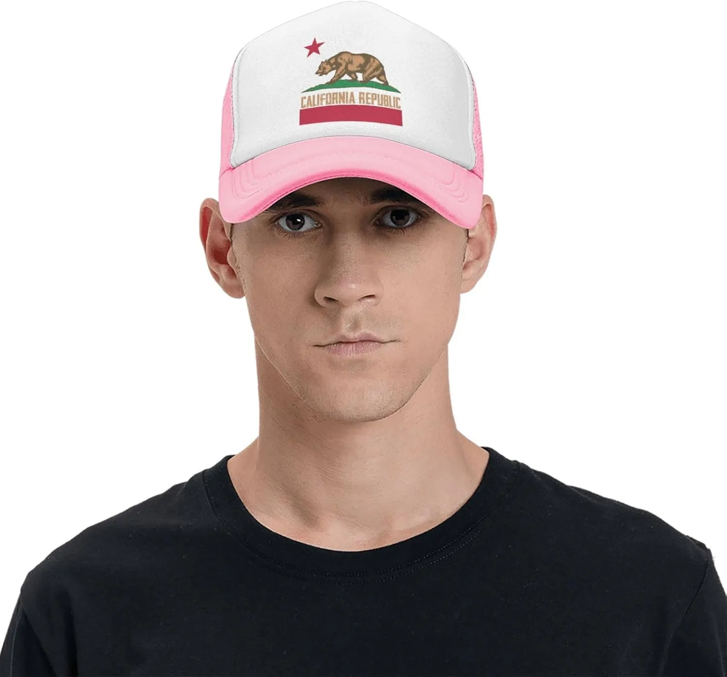 California Republic Mesh Trucker Hat Men Baseball Cap Men Ponytail Hat Women Dad Hat Adjustable Sun Hat Black
