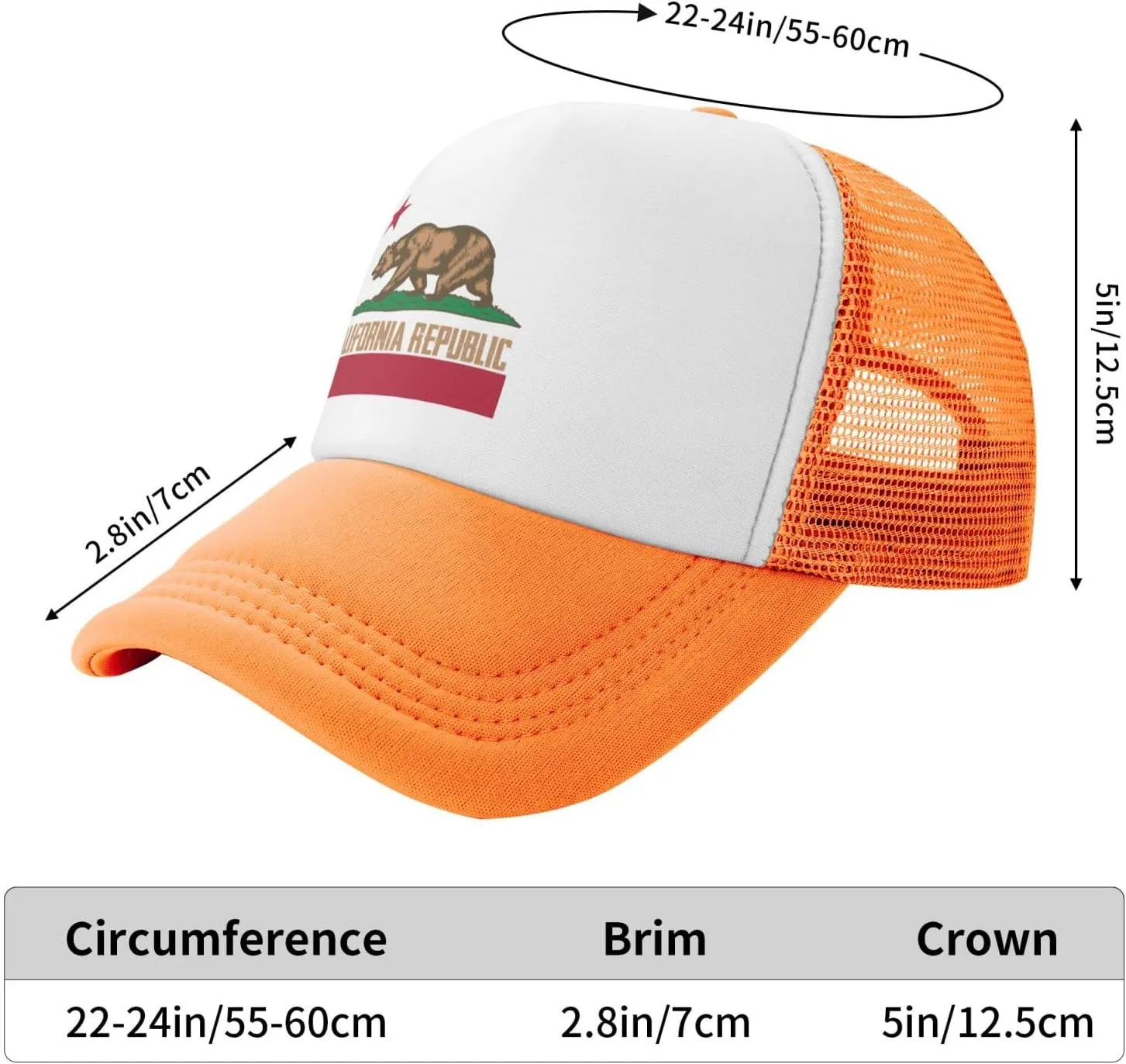 California Republic Mesh Trucker Hat Men Baseball Cap Men Ponytail Hat Women Dad Hat Adjustable Sun Hat Black