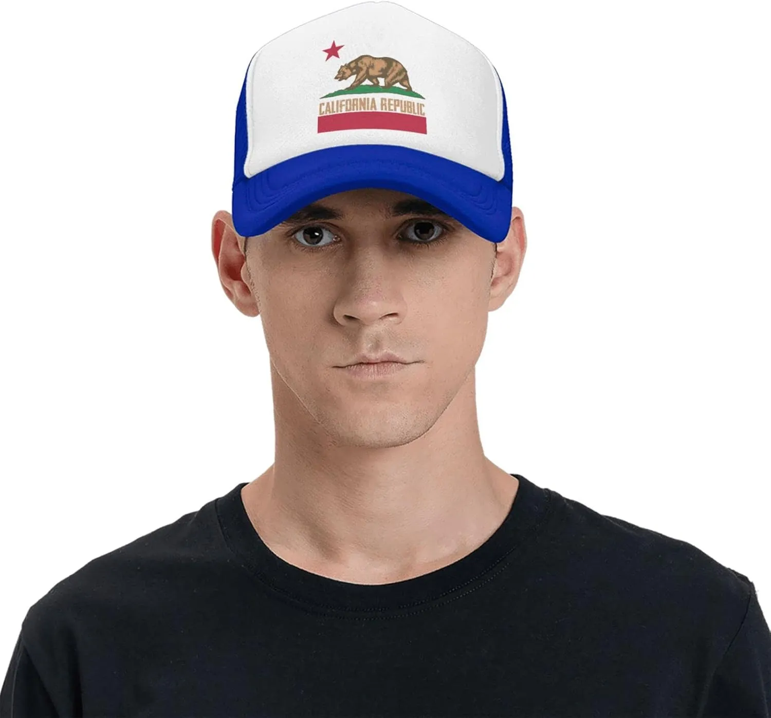 California Republic Mesh Trucker Hat Men Baseball Cap Men Ponytail Hat Women Dad Hat Adjustable Sun Hat Black