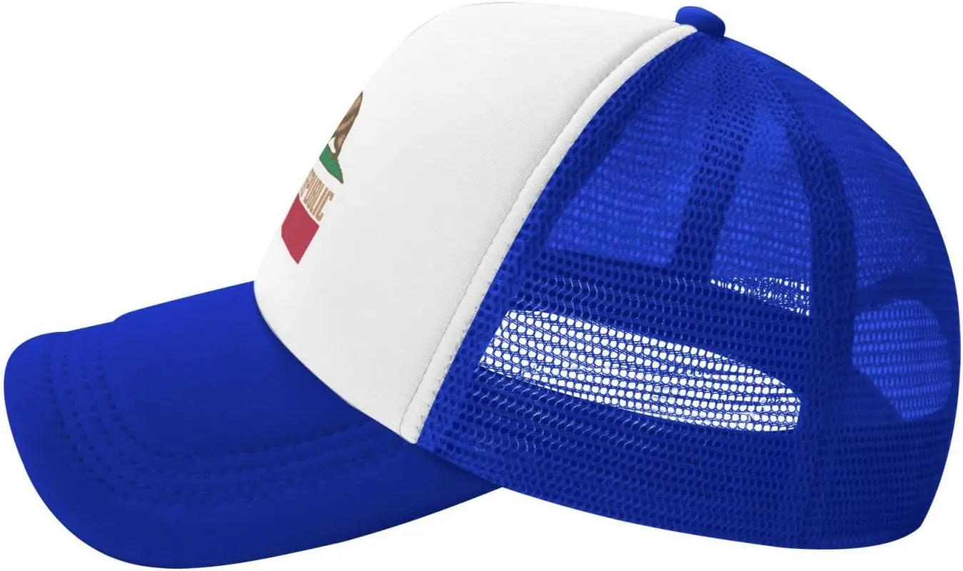 California Republic Mesh Trucker Hat Men Baseball Cap Men Ponytail Hat Women Dad Hat Adjustable Sun Hat Black
