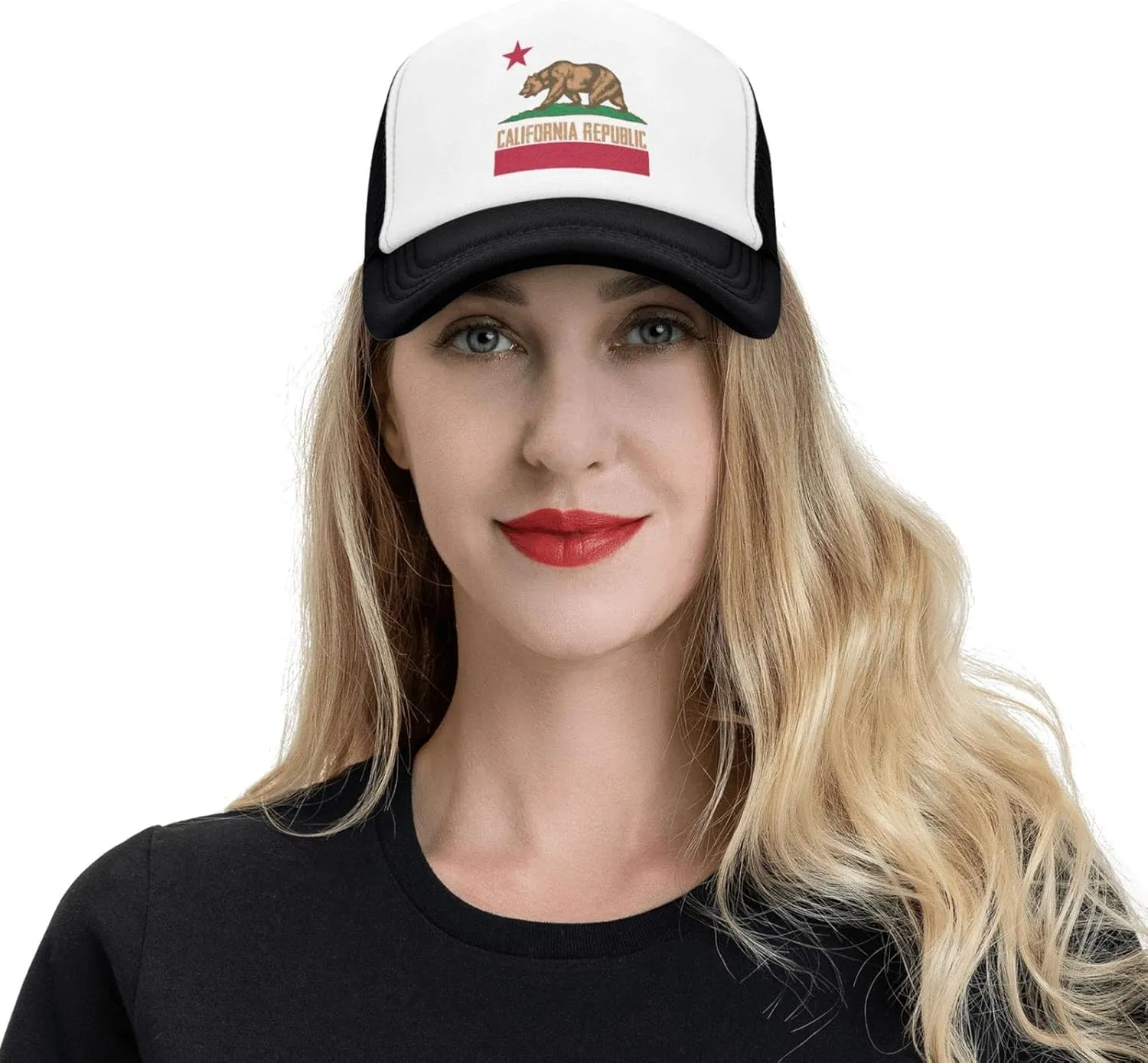 California Republic Mesh Trucker Hat Men Baseball Cap Men Ponytail Hat Women Dad Hat Adjustable Sun Hat Black