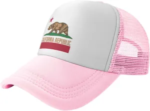 California Republic Mesh Trucker Hat Men Baseball Cap Men Ponytail Hat Women Dad Hat Adjustable Sun Hat Black