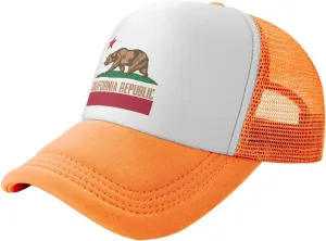 California Republic Mesh Trucker Hat Men Baseball Cap Men Ponytail Hat Women Dad Hat Adjustable Sun Hat Black
