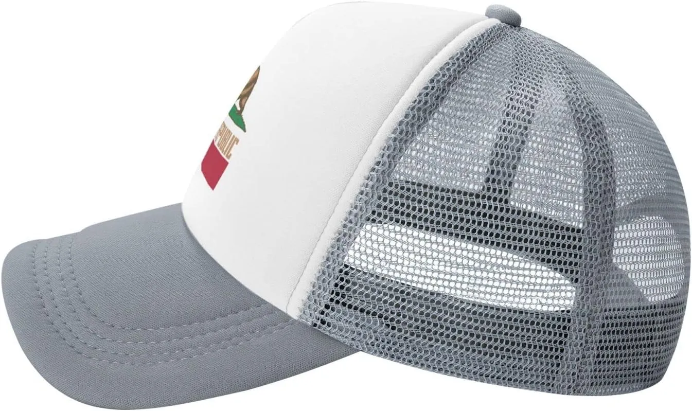 California Republic Mesh Trucker Hat Men Baseball Cap Men Ponytail Hat Women Dad Hat Adjustable Sun Hat Black