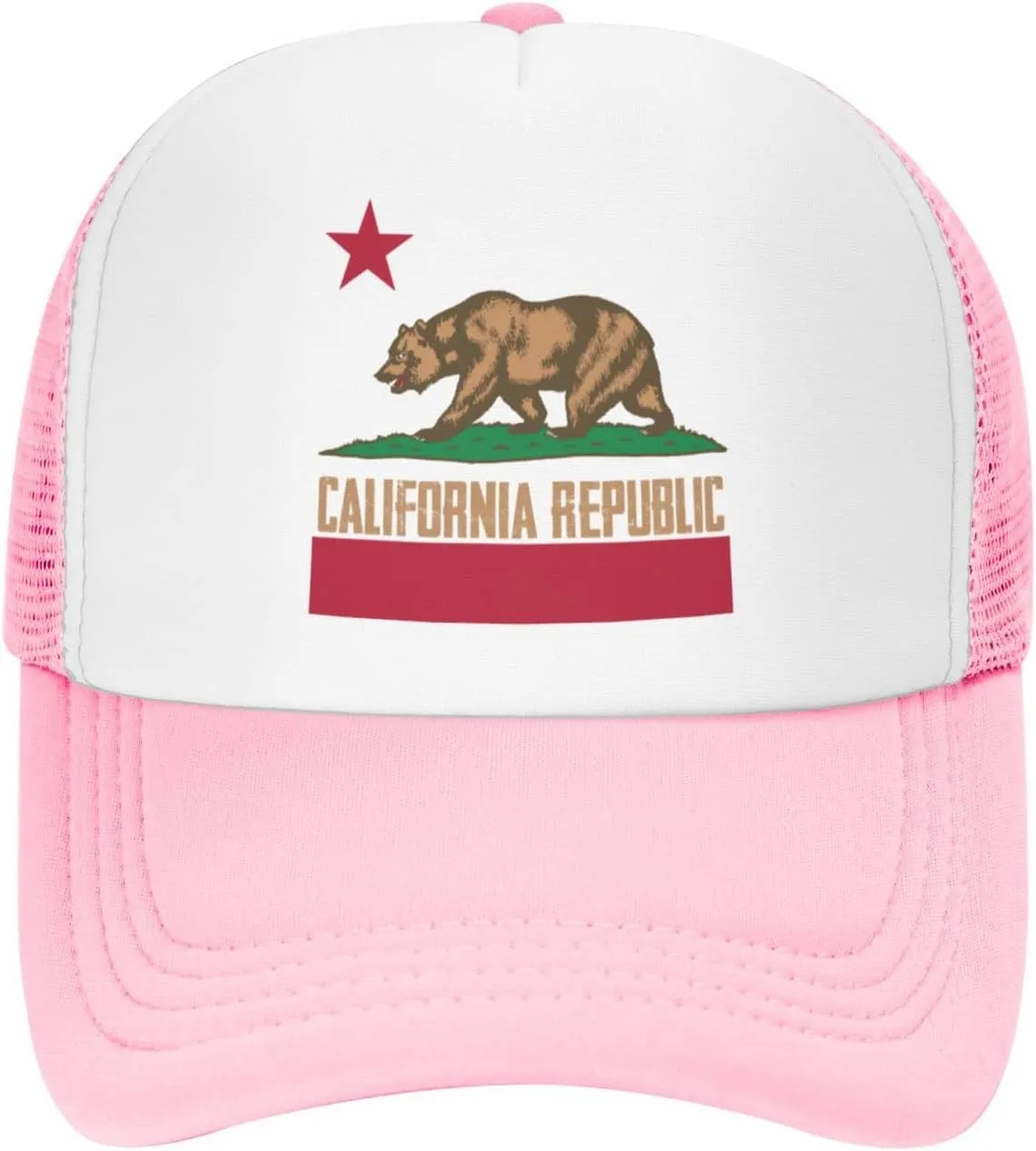 California Republic Mesh Trucker Hat Men Baseball Cap Men Ponytail Hat Women Dad Hat Adjustable Sun Hat Black