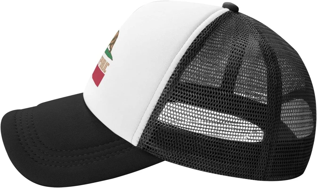 California Republic Mesh Trucker Hat Men Baseball Cap Men Ponytail Hat Women Dad Hat Adjustable Sun Hat Black