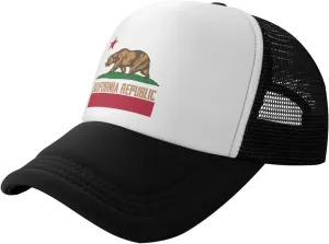 California Republic Mesh Trucker Hat Men Baseball Cap Men Ponytail Hat Women Dad Hat Adjustable Sun Hat Black