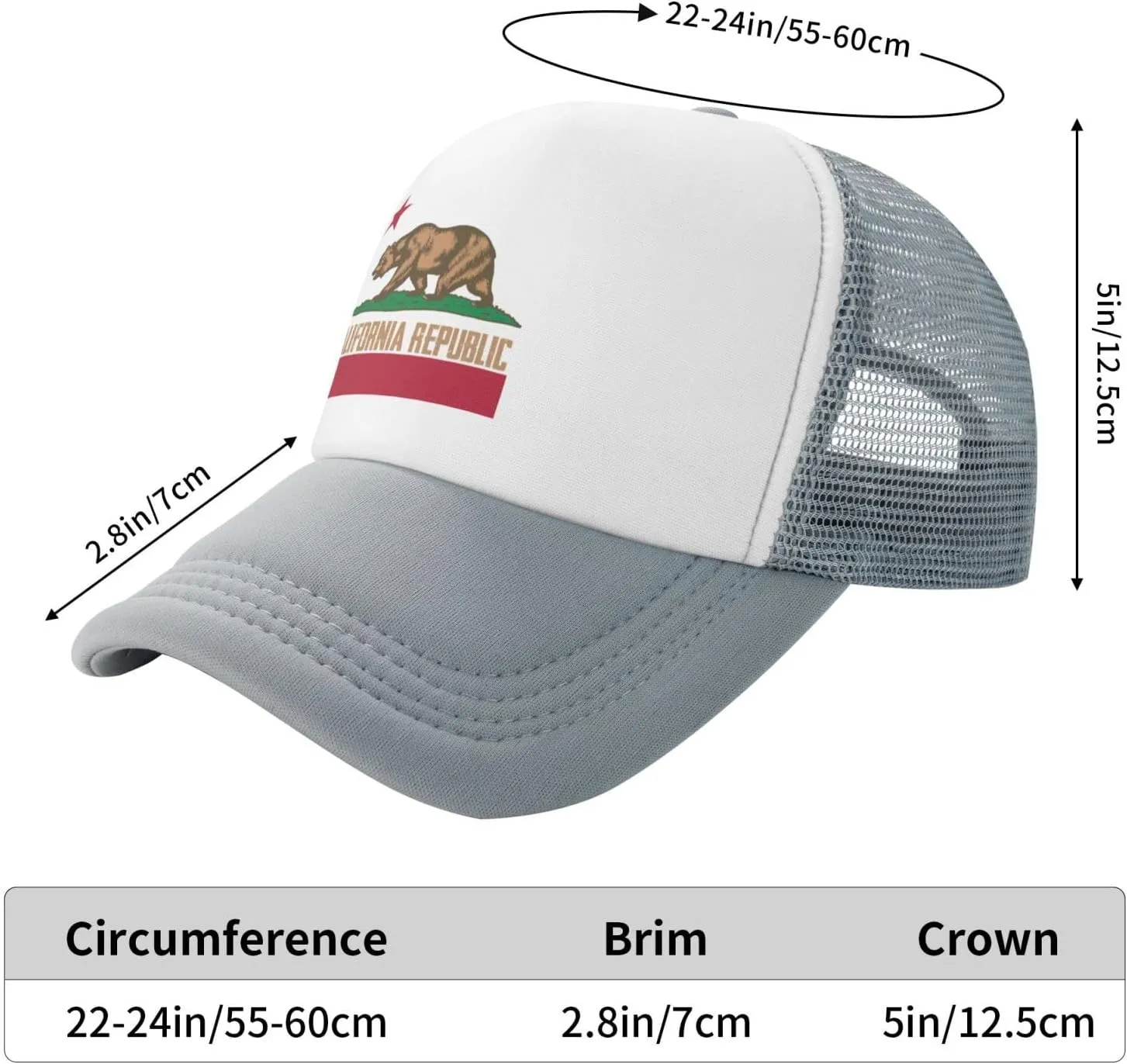 California Republic Mesh Trucker Hat Men Baseball Cap Men Ponytail Hat Women Dad Hat Adjustable Sun Hat Black